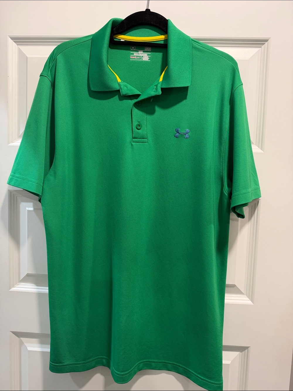 Under Armour Men's Bright Green Polo with Blue Logo
